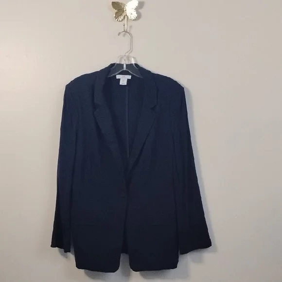 Halston Heritage Luxury Business Dark Acadamia Preppy Classic Dark Blue Blazer - Picture 2 of 16